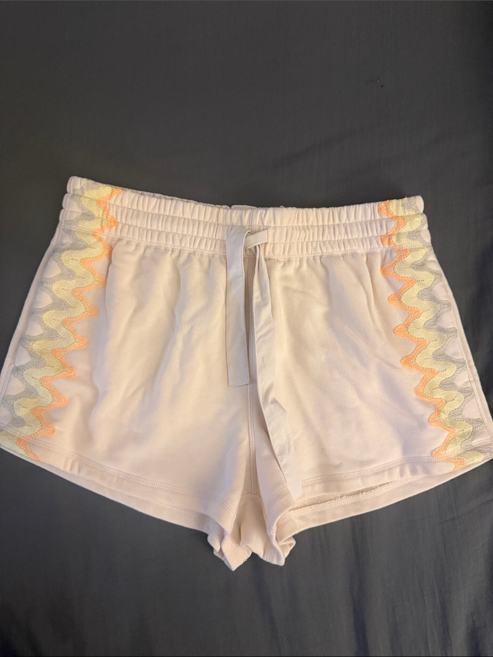 FP Movement by Free People Cream Knit Athletic Shorts with Pastel Zigzag Trim